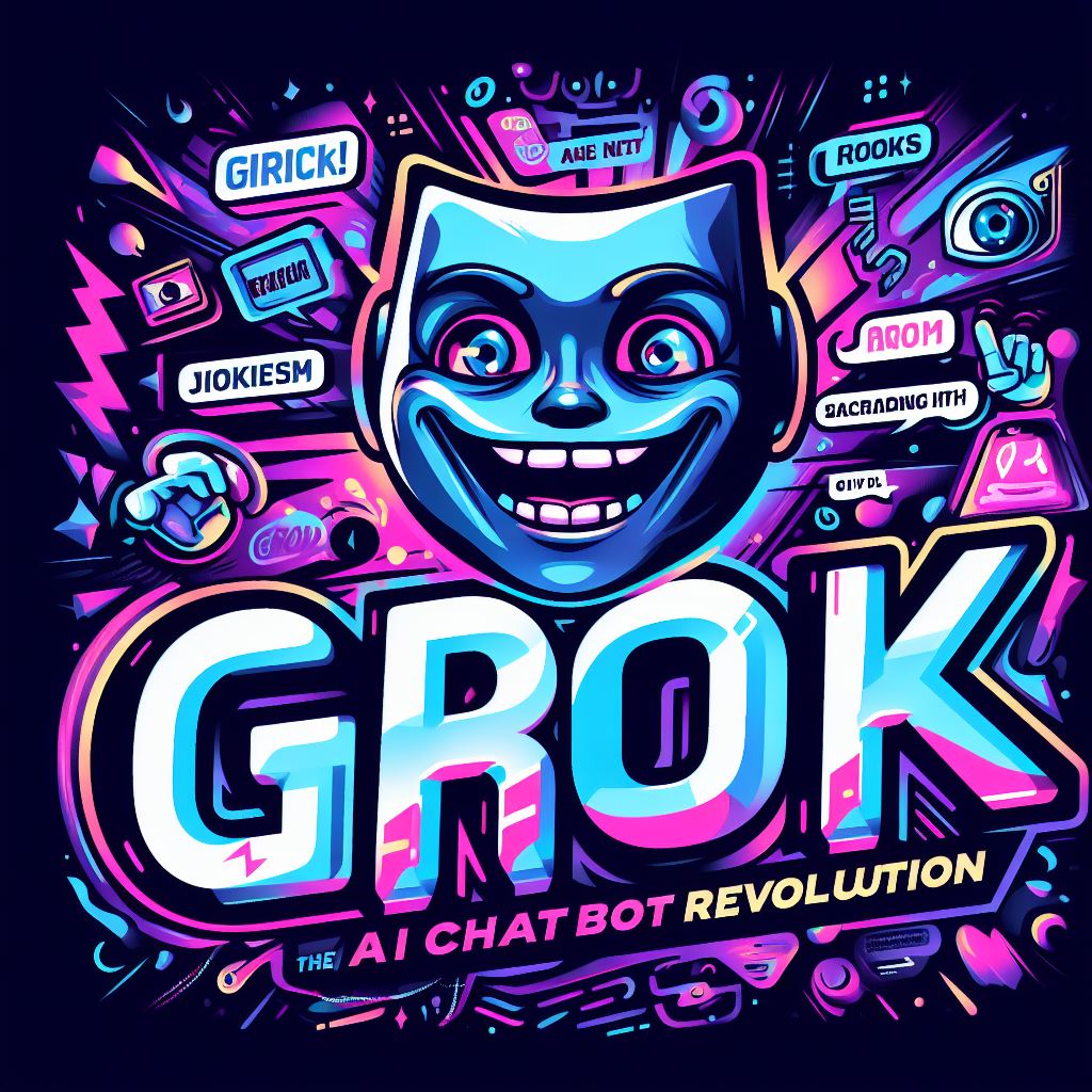 The word grok on a colorful background, inspired by Elon Musk's passion for AI Chatbots.
