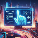 A futuristic city with the word gpt4 turbo on a screen at a cheap cost.
