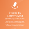 An orange advertisement for "Straico by Softreviewed" showcases an AI platform with tools for content creation, workflows, and productivity, now enhanced with Make.com API integration. Featuring a white lightning bolt logo, it's the ultimate custom APP solution for creators.