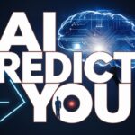 Text reads "AI PREDICTS YOU" with a digital brain graphic in the background and a silhouette of a human figure integrated into the word "YOU", showcasing an AI-Powered Behavior Engine that hints at the Future of Gaming.