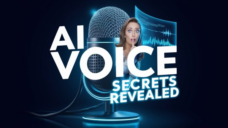 Image of a large microphone with neon blue accents, the text "AI Voice Secrets Revealed," and a person holding a finger to their lips as if to indicate silence—hinting at the AI Voice Revolution sparked by innovations like Microsoft's VALL-E 2.