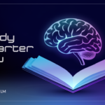 An open book with a neon brain above it, alongside the text "Study Smarter Now" and "NotebookLM," highlights your AI-Powered Study Buddy on a dark background.