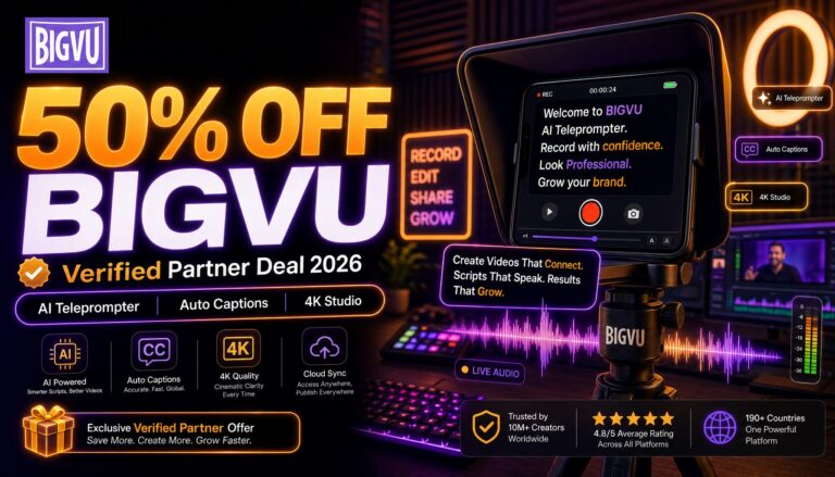 BigVU Coupon Code 2026 - 50% Off AI Teleprompter