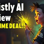 Illustration of a surprised person holding a glowing sparkler, with text saying "Artistly AI Review LIFETIME DEAL!!" Perfect for those seeking a Canva Killer experience or exploring the Lifetime AI Image Generator.