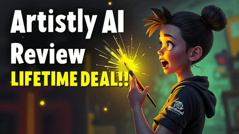 Illustration of a surprised person holding a glowing sparkler, with text saying "Artistly AI Review LIFETIME DEAL!!" Perfect for those seeking a Canva Killer experience or exploring the Lifetime AI Image Generator.