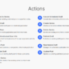 A list of actions for managing posts and series on Hashnode, including add, create, delete, update, publish, cancel, and reschedule draft options, each with an icon and description.