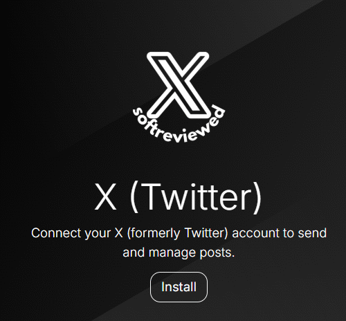 Logo and text promoting the installation of an app for connecting and managing X (formerly Twitter) accounts, featuring Twitter API integration and an "Install" button for streamlined social media management. Logo and text promoting the installation of an app for connecting and managing X (formerly Twitter) accounts, featuring Twitter API integration and an "Install" button for streamlined social media management.