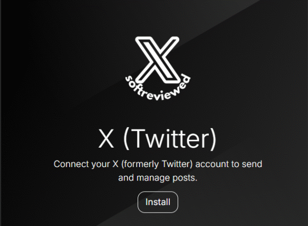 Logo and text promoting the installation of an app for connecting and managing X (formerly Twitter) accounts, featuring Twitter API integration and an "Install" button for streamlined social media management. Logo and text promoting the installation of an app for connecting and managing X (formerly Twitter) accounts, featuring Twitter API integration and an "Install" button for streamlined social media management.