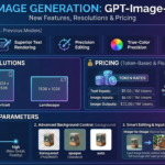 Infographic detailing features, resolutions, and pricing of the OpenAI GPT-Image-1.5 model, including key upgrades, supported image sizes, editing tools, token-based pricing structure, and an AI model comparison with Google Nano Banana.