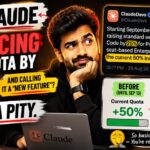 A man sits at a desk looking skeptical, with graphics criticizing Claude for reducing its quota and imposing new Claude code limits by 17%, while highlighting changes in Anthropic’s subscription policy and user reactions.