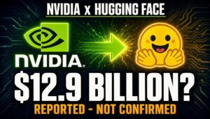 Nvidia and Hugging Face logos with the reported 12.9 billion dollar price tag