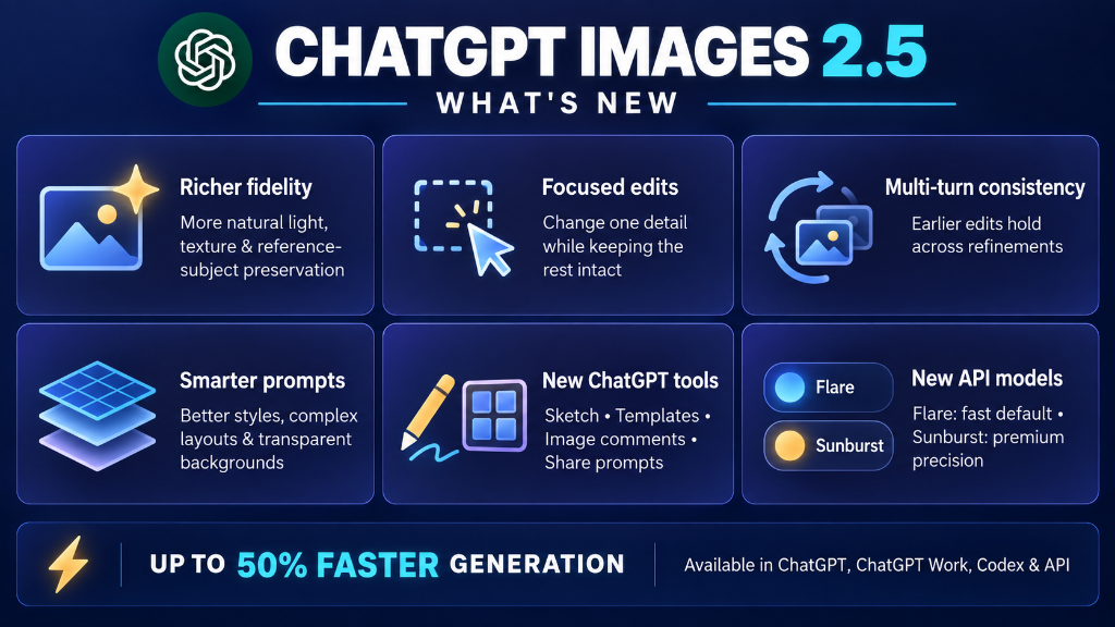 ChatGPT Images 2.5 Architectural Overview and Core Features Infographic