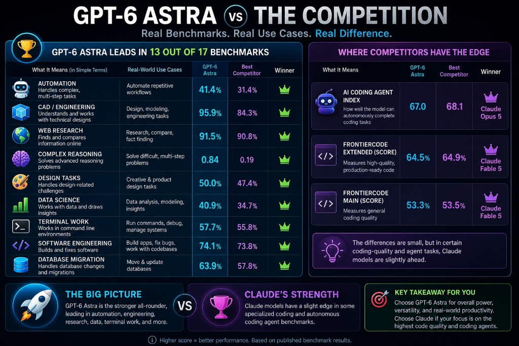 GPT-6 Astra vs Frontier Models Benchmark Infographic