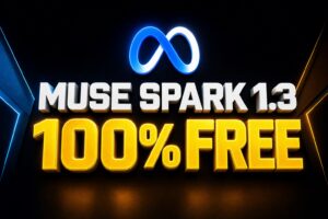 Muse Spark 1.3 logo and the words “100% FREE” in bold white and yellow text, with a blue infinity symbol above.