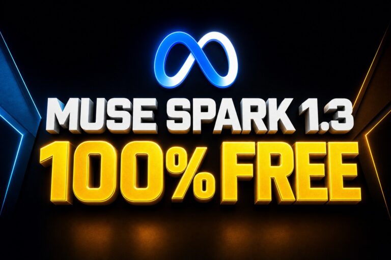 Muse Spark 1.3 logo and the words “100% FREE” in bold white and yellow text, with a blue infinity symbol above.