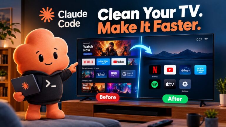 How to use Claude Code to remove bloatware from Android TV: before and after home screen